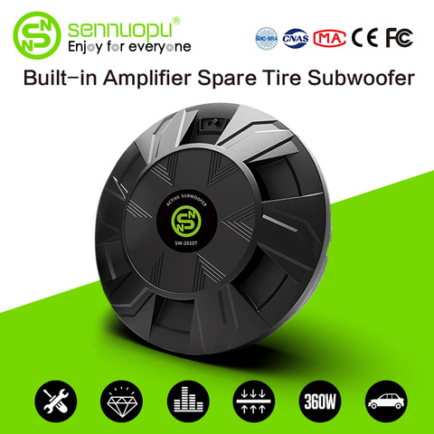 Sennuopu voiture subwoofer aluminium boîte en métal pneu de secours subwoofer amplificateur intégré 500W voiture subwoofer audio mise à niveau les voitures ► Photo 1/6