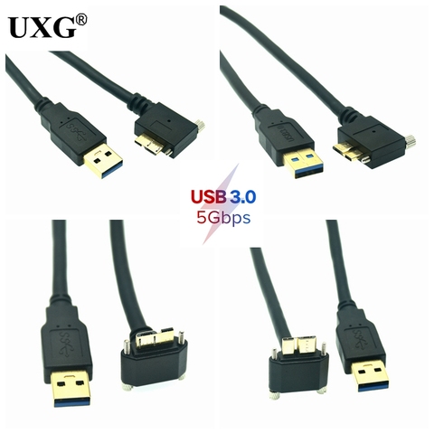 90 degrés à droite à gauche vers le bas coudé Micro B USB 3.0 vis de verrouillage pour USB3.0 A Type câble de données mâle pour Nikon D800 D800E D810 ► Photo 1/6