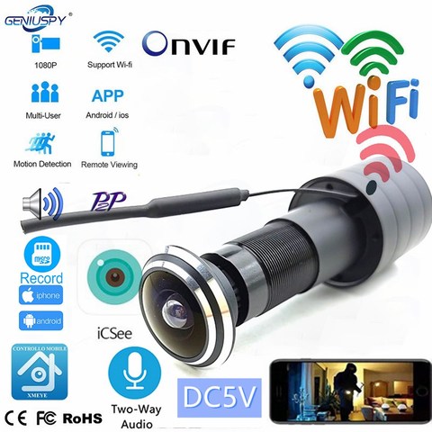 Onvif porte oeil trou sécurité 1080P HD 1.78mm objectif grand Angle FishEye CCTV réseau Mini judas porte WifI IP caméra P2P TF carte ► Photo 1/6