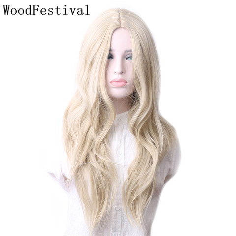 WoodFestival ondulé femmes perruques cheveux synthétiques Cosplay longue perruque femme Blonde rose noir vert violet gris bleu marron rouge coloré ► Photo 1/6