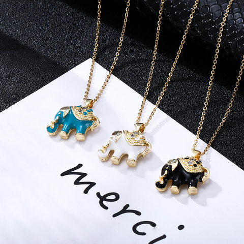 Mignon trois couleurs en acier inoxydable bébé éléphant pendentif collier belle fille initiale collier bijoux ► Photo 1/6