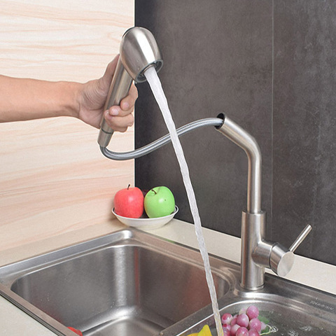 Robinet de cuisine à retrait de pulvérisateur à deux fonctions, robinet de cuisine en Nickel brossé avec tapis en acier inoxydable et robinet de lavabo ► Photo 1/6