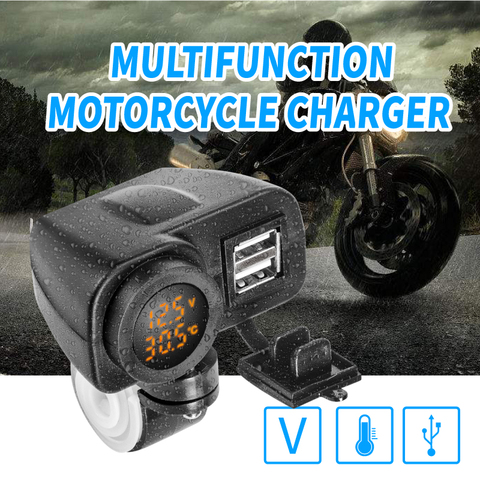 Kit de prise de Charge rapide pour moto, chargeur Usb 4.2 A, affichage de la température, câble interrupteur marche/arrêt, étanche, double Usb 12V 24V S ► Photo 1/6