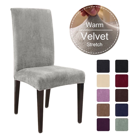 1/2/4/6 pièces amovible extensible couleur unie chaise couvre doux renard Pile tissu salle à manger siège fauteuil couvre 15 couleurs ► Photo 1/6