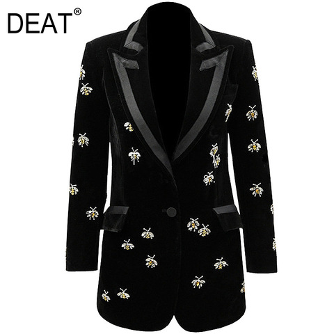 DEAT 2022 nouvelle mode femmes vêtements col rabattu manches complètes broderie taille haute poche veste mi-longue WO51101L ► Photo 1/4