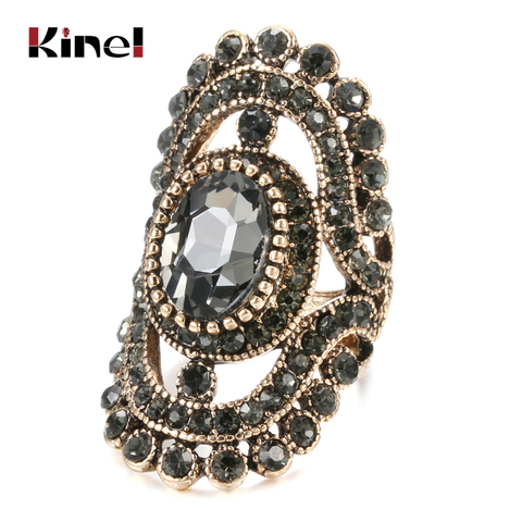 Kinel – bague Vintage en Zircon pour femmes, grand anneau de luxe gris cubique, couleur argent Antique, cristal fleur, bijoux de fiançailles de mariage ► Photo 1/6