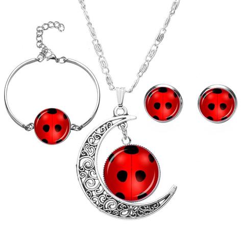 Ensemble de bijoux en forme de coccinelle pour femmes et filles, pendentif en croissant d'insecte, boucles d'oreilles, Bracelet, collier, Chic, 4, pièces/ensemble ► Photo 1/5