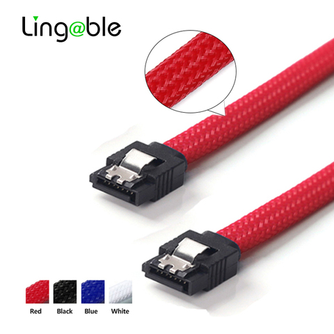 Lingable – câbles de données SATA 3.0 III, 7 broches, 6 Gb/s, pour disque dur SSD, manchon en Nylon, noir, bleu, rouge, blanc ► Photo 1/6