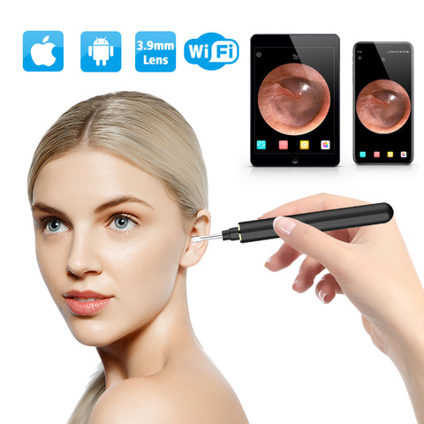 Otoscope sans fil 3.9mm Ultra-mince WiFi caméra de portée d'oreille avec outil de retrait de cire d'oreille et 6 LED avec contrôle de température pour Iphone ► Photo 1/6