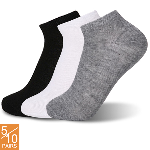 5/10 paires femmes chaussettes respirant cheville chaussettes couleur unie court confortable haute qualité coton bas coupe chaussette blanc noir ► Photo 1/6