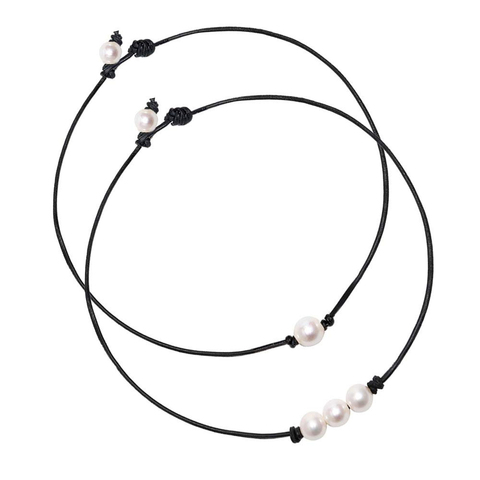 Nouveau femmes en cuir noir cordon trois perles pendentif noeud collier ras du cou bijoux cordon noué colliers bijoux faits à la main ► Photo 1/5