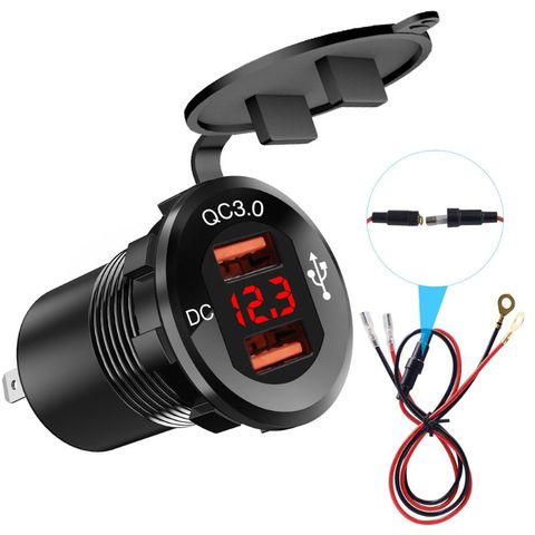 12V/24V métal étanche double QC3.0 USB rapide chargeur de voiture prise de courant voltmètre ► Photo 1/6