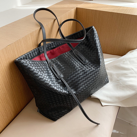 Lignes en tricot sacs à bandoulière pour femmes 2022 concepteur noir décontracté fourre-tout sacs grande capacité en cuir PU sacs à main luxueux paquets ► Photo 1/6