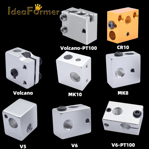 2 pièces imprimante 3D pièces haute qualité V5 V6 MK7 MK8 MK10 volcan cr10bloc chauffant pour E3D j-head tête d'impression extrudeuse bloc en aluminium ► Photo 1/6