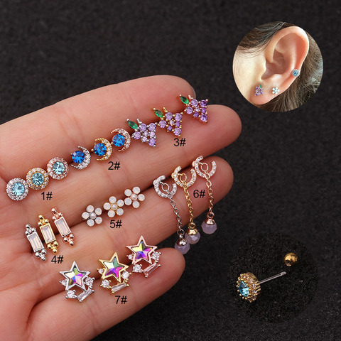 Boucles d'oreilles colorées pour femmes, étoile lune, Helix, Tragus, Piercing d'oreilles, fantaisie, 1 pièce, nouveau ► Photo 1/6