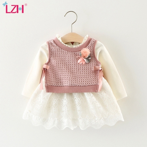 LZH 2022 automne printemps mignon bébé filles robe tricot veste + robe 2 pièces ensemble infantile bébé nouveau-né coton princesse robe 0 1 2 3 ans ► Photo 1/6