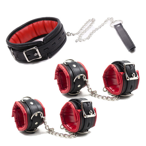 Manchettes et manchettes de poignet rembourrées en cuir d'unité centrale et ensemble de collier de cou, Bondage en cuir de BDSM, accessoires de Cosplay porno sexe adulte ► Photo 1/6