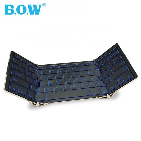 B.O.W clavier pliable sans fil/filaire avec rétro-éclairage 3 couleurs, étui Bluetooth Tri-pliable pour tablettes, Smartphones, PC ► Photo 1/6