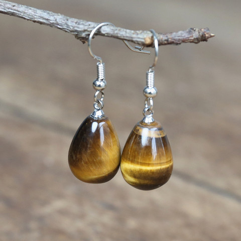 Boucles d'oreilles en pierre d'oeil de tigre pour femmes, bijoux en pierre naturelle, élégantes, pendantes, fantaisie, bijoux en pierres précieuses, cadeaux, livraison directe ► Photo 1/6