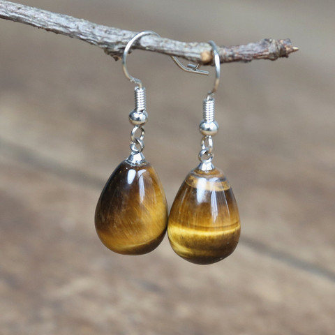 Boucles d'oreilles en pierre d'oeil de tigre pour femmes, bijoux en pierre naturelle, élégantes, pendantes, fantaisie, bijoux en pierres précieuses, cadeaux, livraison directe ► Photo 1/6