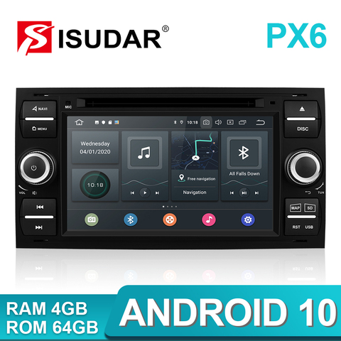 Lecteur multimédia de voiture Isudar Android 9 Autoradio GPS 2 Din 7 pouces pour Ford/Mondeo/Focus/Transit/C-MAX/S-MAX/Fiesta 2 GB RAM DVD ► Photo 1/5