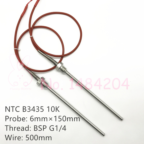 NTC B 3435 10K Thermistance Capteur De Température SUS304 Sonde 6mm * 150mm Fil 500mm / 2m 0 ~ 200 Degrés Filetage G1/4 