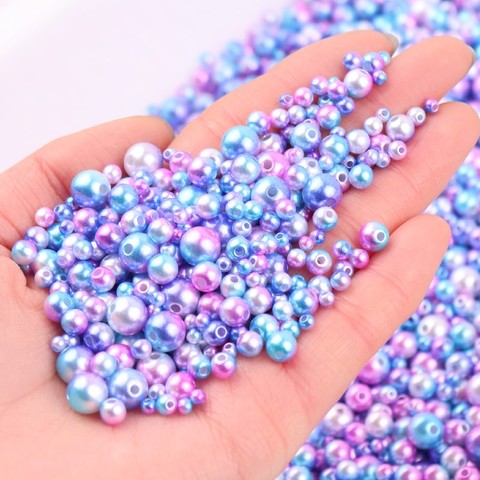 Dégradé sirène perles perles Multi taille 3mm 4mm 5mm 6mm 8mm rond ABS Imitation perle avec trou pour bijoux à bricoler soi-même Bracelet artisanat ► Photo 1/6