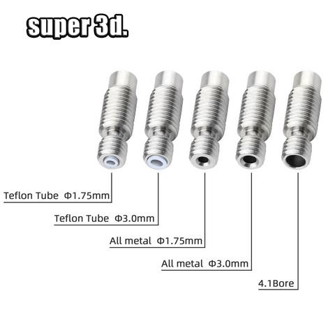 Gorge à rupture thermique V6, pour imprimante E3D, pour 1.75, 3.0, 4.1mm, tout métal et avec PTFE en acier inoxydable, pour bowden, wade hotend, 5 pièces ► Photo 1/6