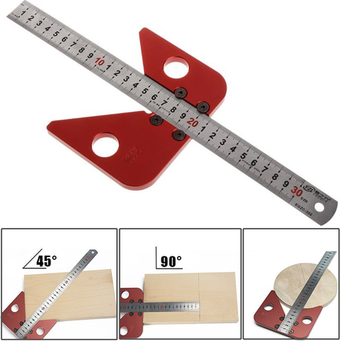 Angle de 45 degrés rond ligne centrale scribe bois gouverné charpentier rond coeur règle disposition jauge travail du bois bricolage outil ► Photo 1/6