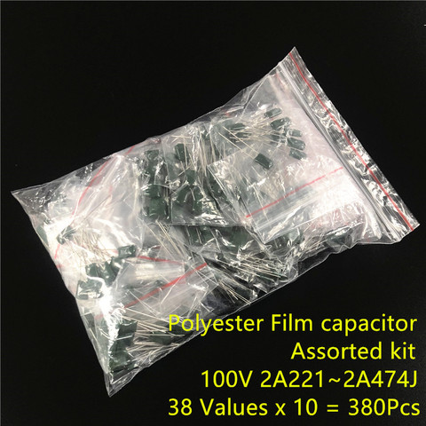 Condensateur de Film Mylar 100V Kit assorti 2A221 ~ 2A474J 220pF ~ 470nF 38 valeur x 10 pièces condensateur de Film Polyester ► Photo 1/2