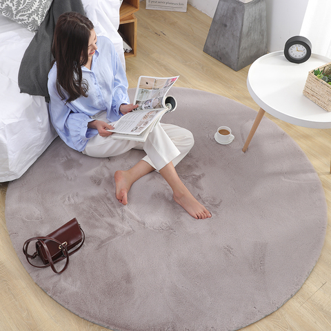 Grand tapis rond en peluche, en fausse fourrure, pour sol, de salon, chambre d'enfant, à la maison ► Photo 1/6