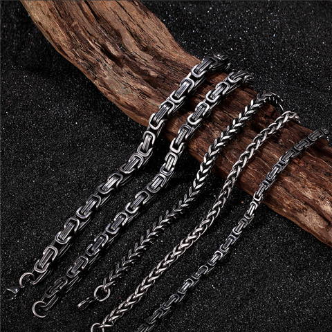 MKENDN – Bracelets vintage en acier inoxydable pour hommes, bijoux de poignet à maillons cubain, style HIp-HOP, 5-10mm ► Photo 1/6