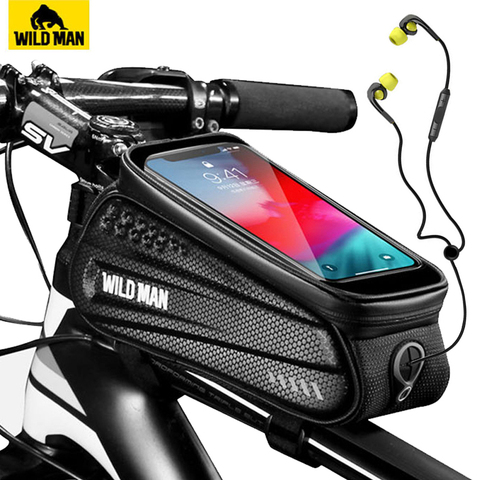 WILD MAN – Sac imperméabilisé pour le vélo, sacoche résistante à la pluie et réfléchissante, se fixe sur le cadre avant supérieur de la bicyclette, boîte pour téléphone, écran tactile, accessoires pour VTT, 6,5 in ► Photo 1/6