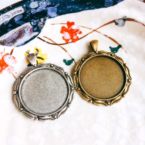 Ensemble de pendentifs de collier 30mm, 5 pièces/lot, Cabochon de verre couleur Bronze Antique, fournitures de Base vierge pour la recherche de bijoux T81 ► Photo 1/5