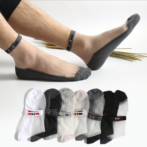 2022 NewMen chaussettes Ultra-mince verre soie court Invisible Transparent chaussettes hommes coton équipage mâle coton anti-dérapant respirant chaussettes ► Photo 1/6