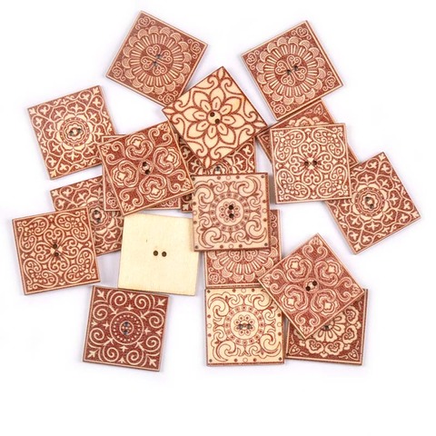 Boutons carrés en bois en dentelle, 25 pièces, 30mm, fleurs, pour vêtements, bricolage, accessoires de couture, scrapbooking, artisanat, décoration de la maison, M2596 ► Photo 1/6