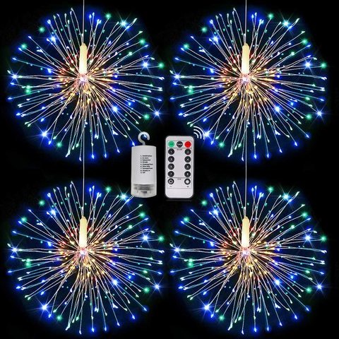 180 LED feu d'artifice chaîne lumières 8 Mode Explosion étoile cuivre argent fil fée lumière décoration lampe télécommande chaîne lumière ► Photo 1/6