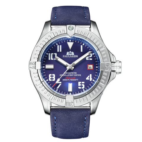 Automatique auto vent mécanique noir oiseau toile Style véritable noir bleu cuir cadran Date lumineux luxe hommes montre ► Photo 1/6