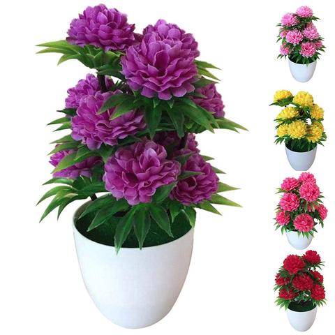 1Pc fleurs artificielles chrysanthème bonsaï en pot plante paysage bureau bureau maison mariage noël maison florale décor ► Photo 1/6