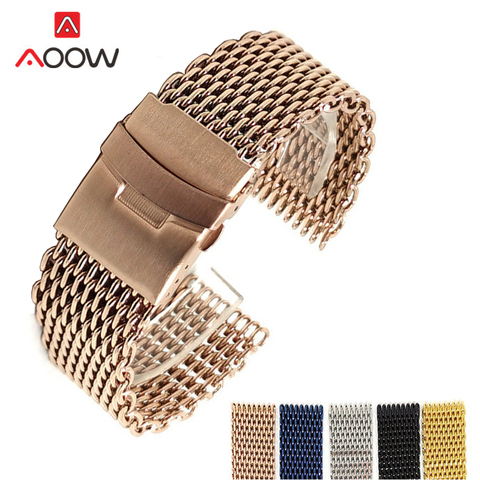 18mm 20mm 22mm 24mm Bracelet milanais acier inoxydable maille solide métal boucle pliante hommes remplacement Bracelet Bracelet montre Accessori ► Photo 1/6