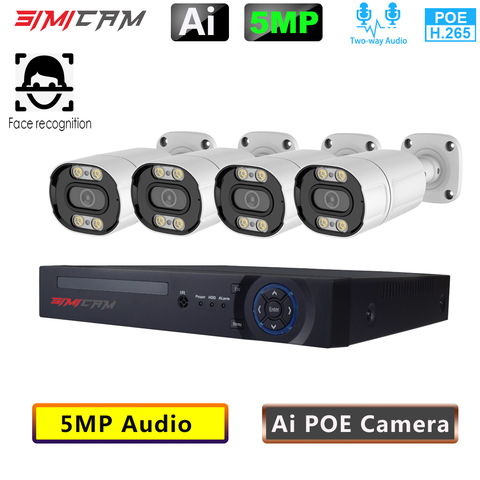 Caméra IP intelligente de vidéosurveillance POE 5mp, kit nvr, alarme, audio bidirectionnel, vision nocturne, p2p, ensemble de système de sécurité Cctv, 1tbHD ► Photo 1/6