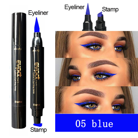 Eye-Liner 2 en 1 liquide à paillettes, tampon fin, maquillage, noir, rouge, vert, 7 couleurs bleu, marron, Smoky ► Photo 1/6