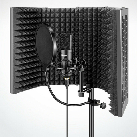 Cabine vocale réglable de filtre de micro d'enregistrement de Studio pliable de bouclier d'isolement de Microphone de 5 panneaux pour la diffusion d'enregistrement ► Photo 1/1