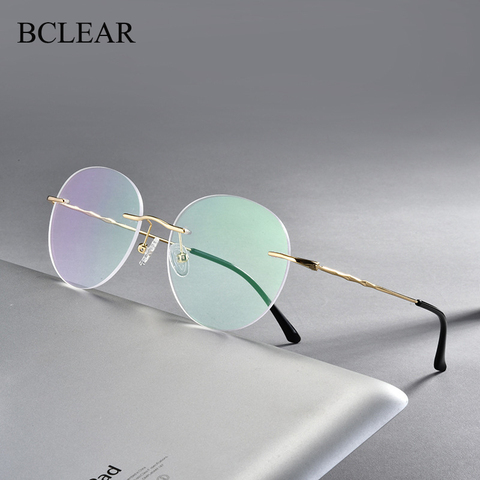 BCLEAR-montures de lunettes de styliste sans bords en alliage, monture ovale rétro, monture optique légère, pour hommes et femmes, lunettes rondes ► Photo 1/5