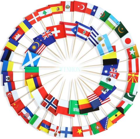 Cure-dents drapeau mondial boîte de 100 drapeaux de pays, gâteaux, décoration Cupcake, bâtons Cocktail de fruits pour fête ► Photo 1/6