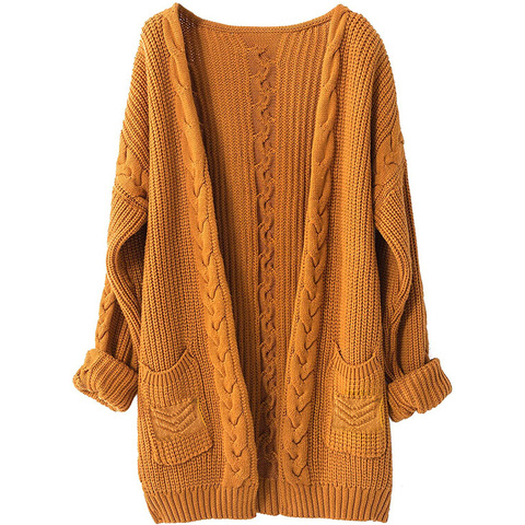 Cachemire pull femmes laine automne hiver épais chaud doux tricot câble Vintage surdimensionné Long Cardigan femmes Long hiver pull ► Photo 1/6