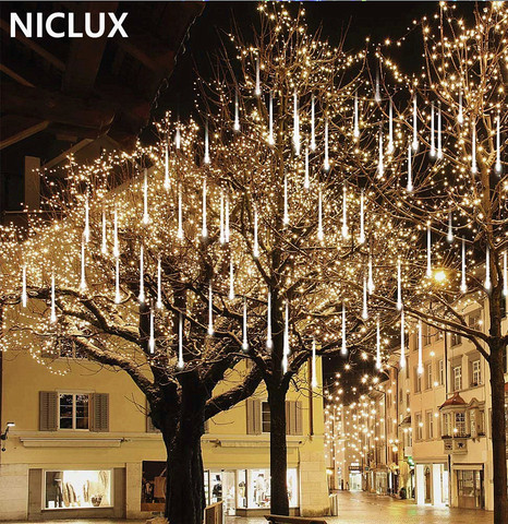 Guirlandes lumineuses LED sous forme de pluie de météores, 30/50cm, 8 Tubes, étanches, pour noël, jardin, rue, décoration de maison ► Photo 1/6