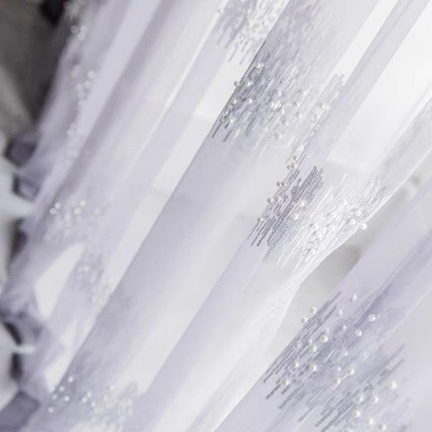 Rideaux de fenêtre blancs brodés de perles, Tulle, de luxe, paillettes pour chambre à coucher, salon ► Photo 1/6