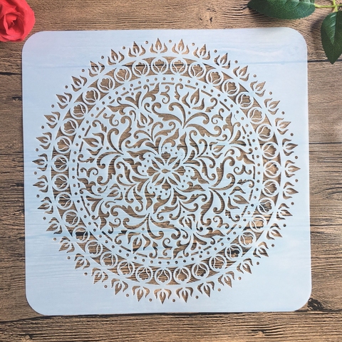 Pochoir pour peinture, scrapbook, grand format rond avec fleurs, modèle de décoration d'album, 30x30 cm, bricolage ► Photo 1/5