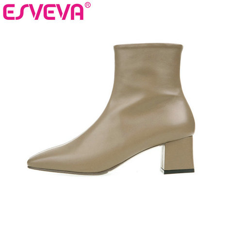 ESVEVA – bottines d'hiver en cuir véritable pour femmes, chaussures de moto à plateforme, avec fermeture éclair, talon carré, pu, tailles 34 à 43, 2022 ► Photo 1/6